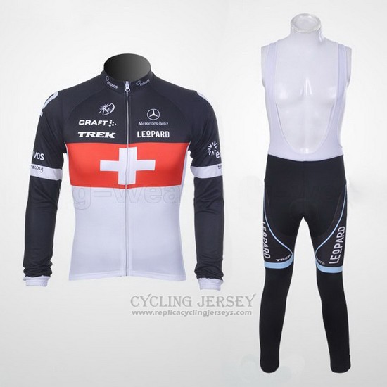 2011 Cycling Jersey Trek Leqpard Champion Switzerland Red and White Long Sleeve and Bib Tight